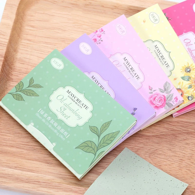 100 Tablets of Portable Facial Oil-Absorbing Paper Oil Control Cleansing Oily Facial Blotting Matte Tissue Beauty Makeup Tools