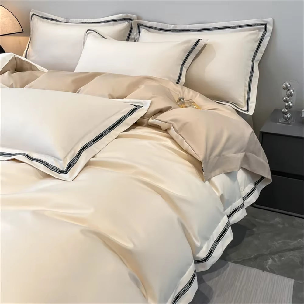 Egyptian Cotton Fitted Sheets Pillowcase Duvet Cover Bedding Sets Queen King Size Bed Linens Solid Color