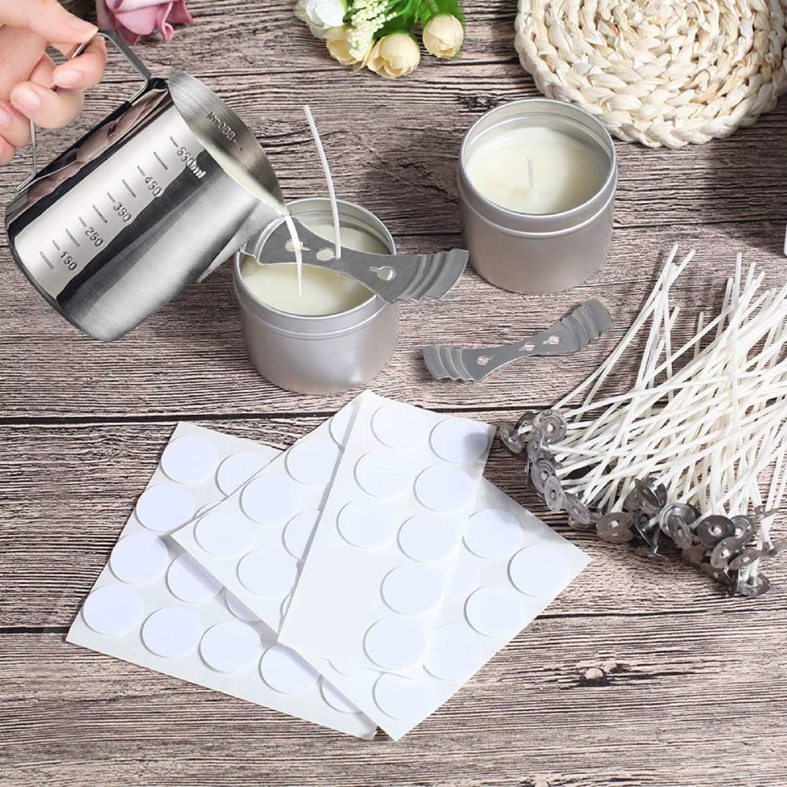 Candle Making Kit DIY Candles Craft Tools Candle Making Pouring Pot Candle Wicks Candle Wicks Sticker 3-Hole Candle Wicks Holder