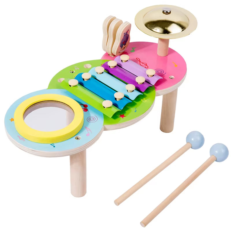 Kids Drum Set Baby Musical Instruments Toys Montessori Wooden Xylophone Preschool Music Kit Percussion Tambourine Toys Birthday