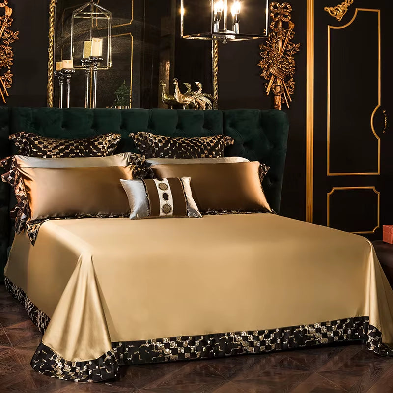 200S Embroidery Bedding Set Egyptian Cotton Queen King Linens (Thin Thick Sheet Pillowcase Duvet Cover) Underwear
