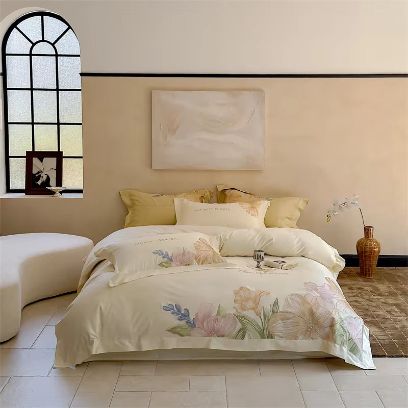 100S Egyptian Cotton Embroidery Bed Linens Bedding Set Sheet Duvet Cover Pillowcase Queen King Euro Size Underwear