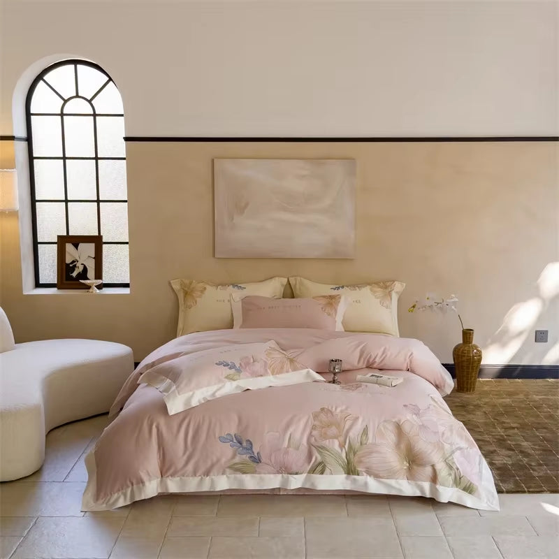 100S Egyptian Cotton Embroidery Bed Linens Bedding Set Sheet Duvet Cover Pillowcase Queen King Euro Size Underwear