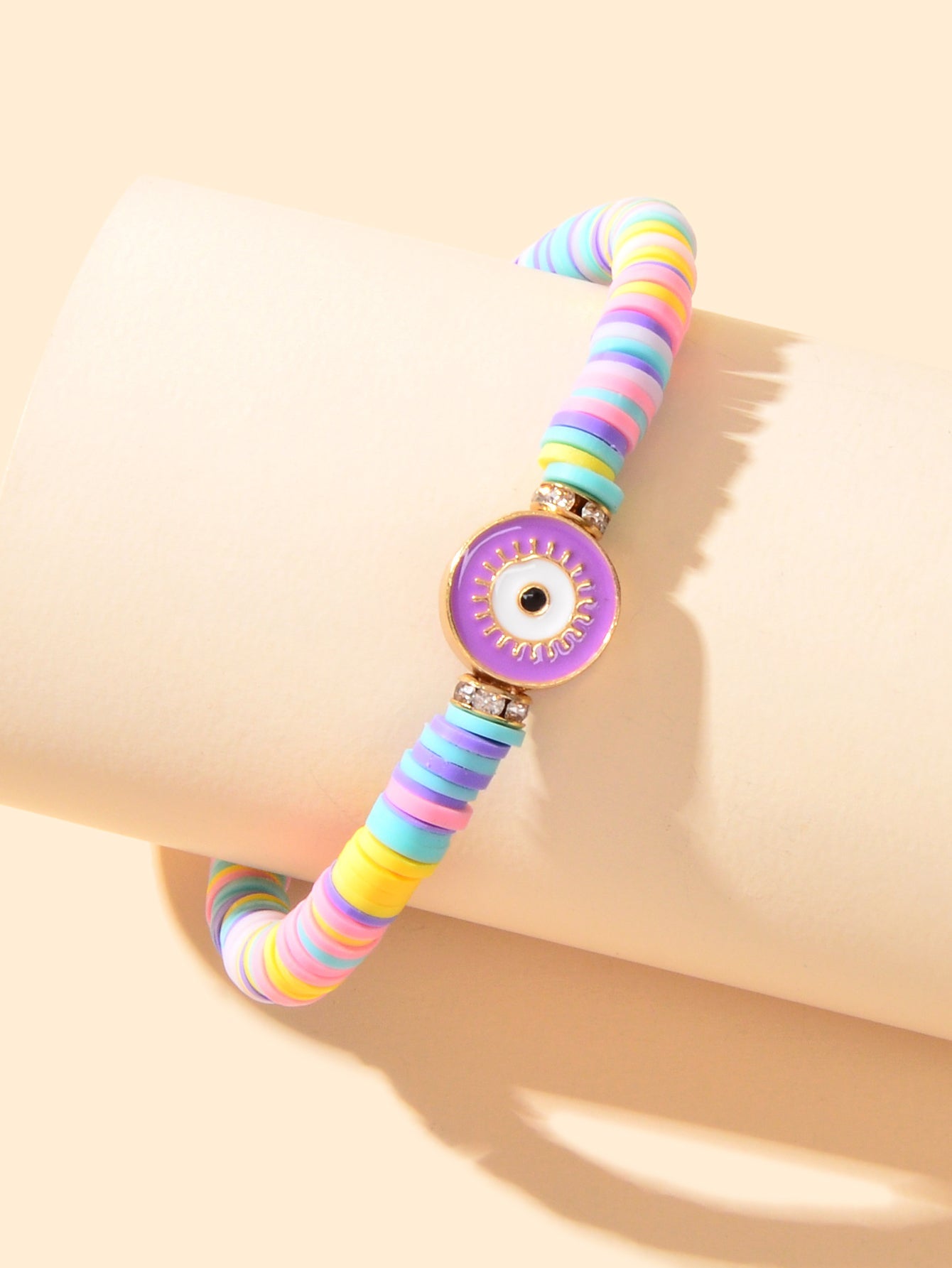 Heishi Surfer Handmade Evil Eye Rainbow Vinyl Disc Beaded Stretchy
