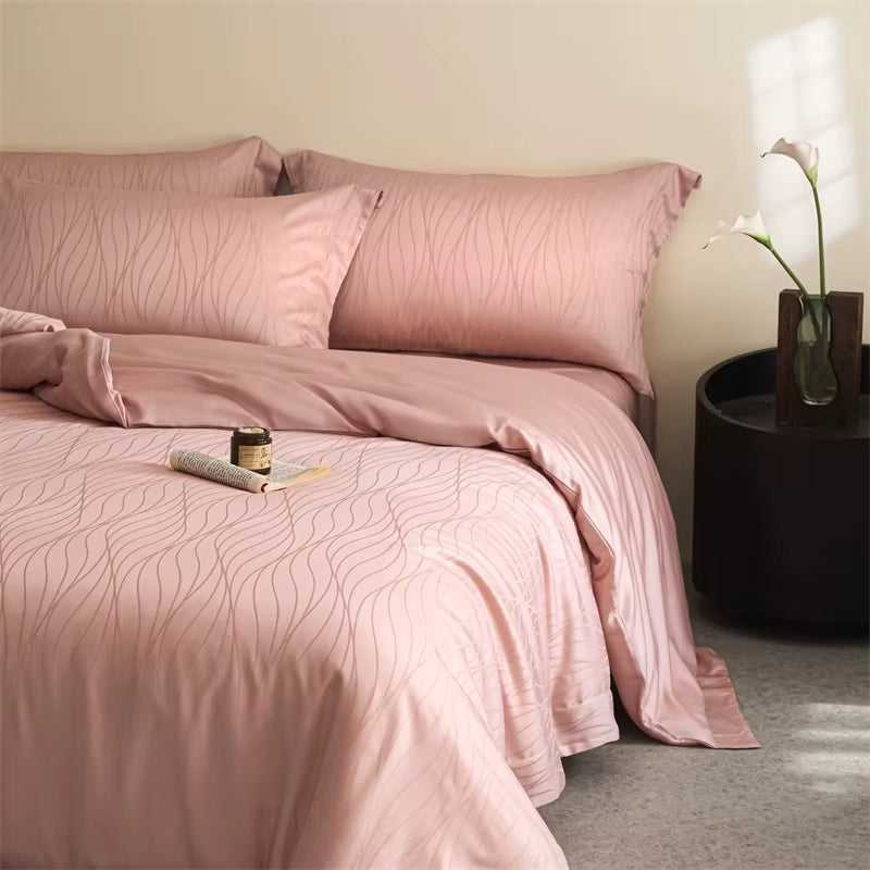Lyocell Jacquard Bedding Sets Bed Linens Sheet Pillowcase Blanket Cover King Queen Europe Double Size