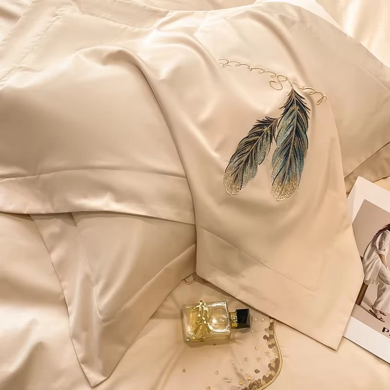 Cotton Embroidery Bed Linens Double Ru Queen King Full Size Bedding Set Sheet Duvet Cover Pillowcase