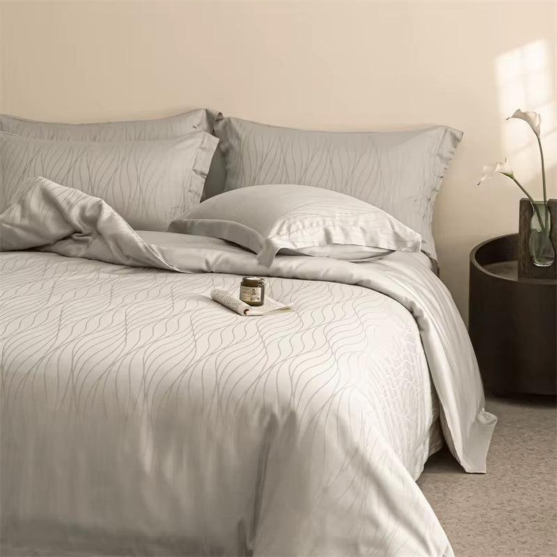 Lyocell Jacquard Bedding Sets Bed Linens Sheet Pillowcase Blanket Cover King Queen Europe Double Size