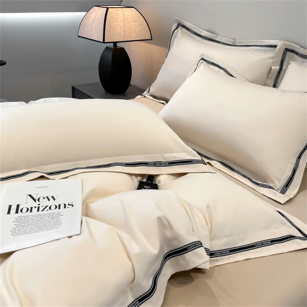 Egyptian Cotton Fitted Sheets Pillowcase Duvet Cover Bedding Sets Queen King Size Bed Linens Solid Color