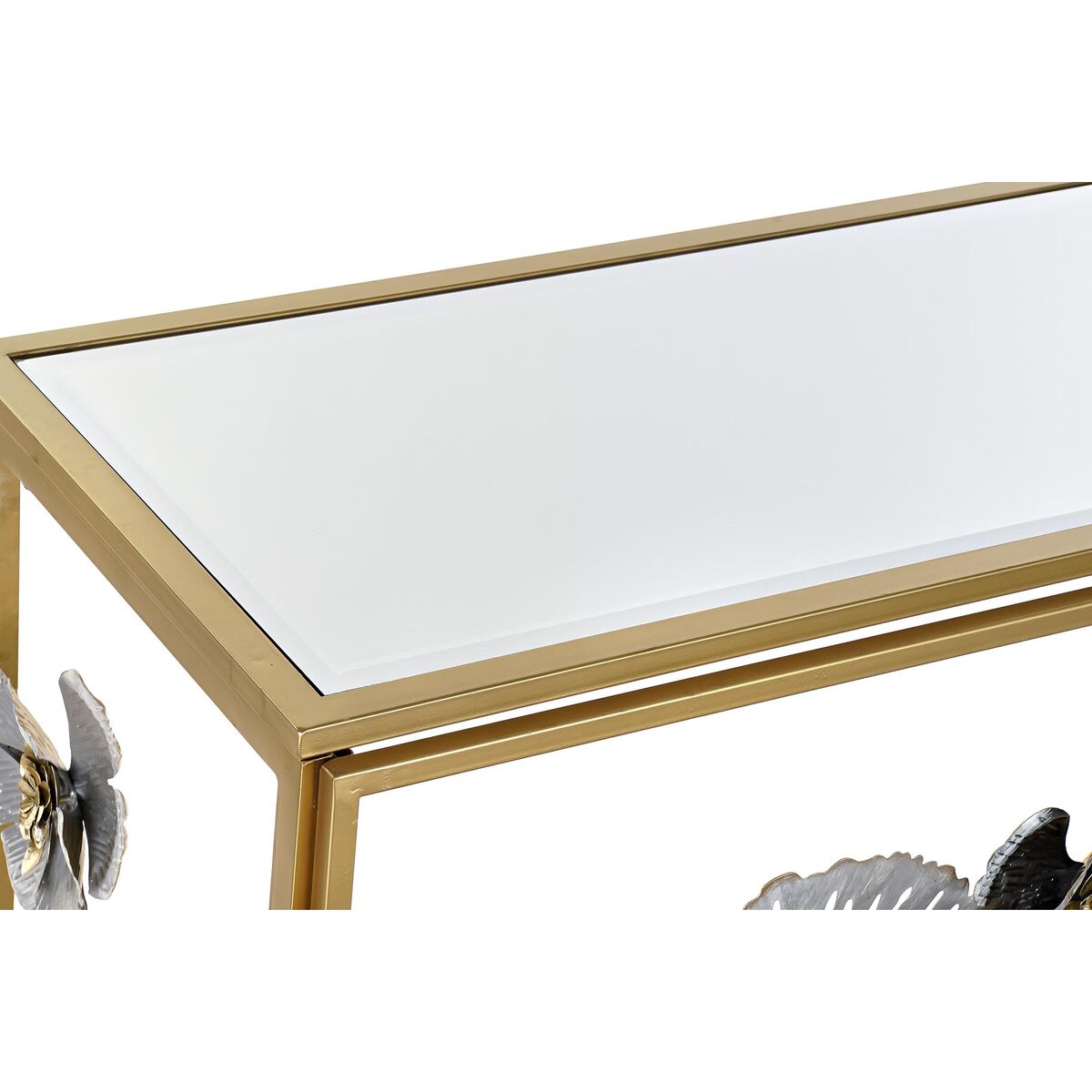 Console DKD Home Decor Mirror Grey Golden Metal Flowers (15.6 x 46.4 x