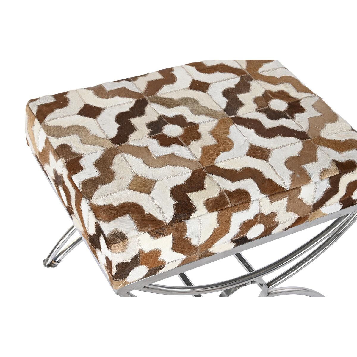 Bench DKD Home Decor Silver Brown Steel Leather White (53 x 40 x 43