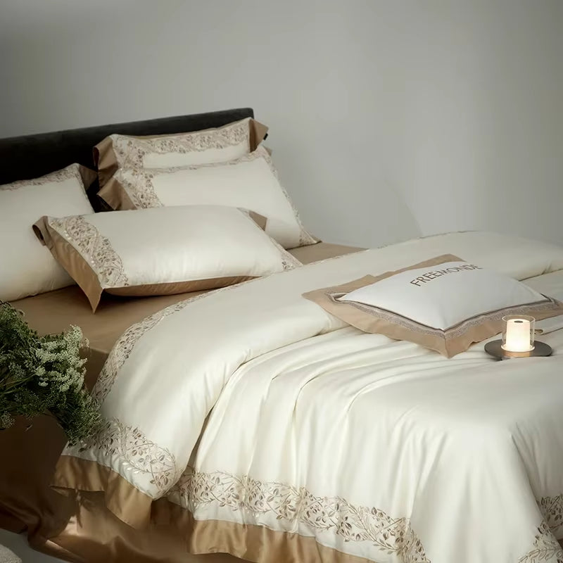 80S Egyptian Cotton Bedding Set King Queen Size Sheet Blanket Cover Pillowcase Bed Linens Solid Color