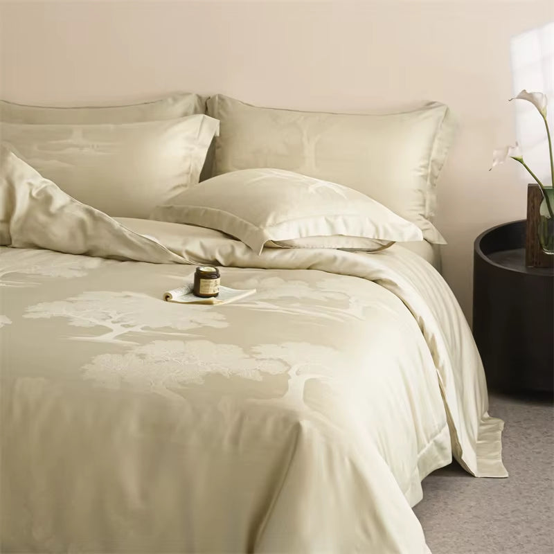 Lyocell Jacquard Bedding Sets Bed Linens Sheet Pillowcase Blanket Cover King Queen Europe Double Size