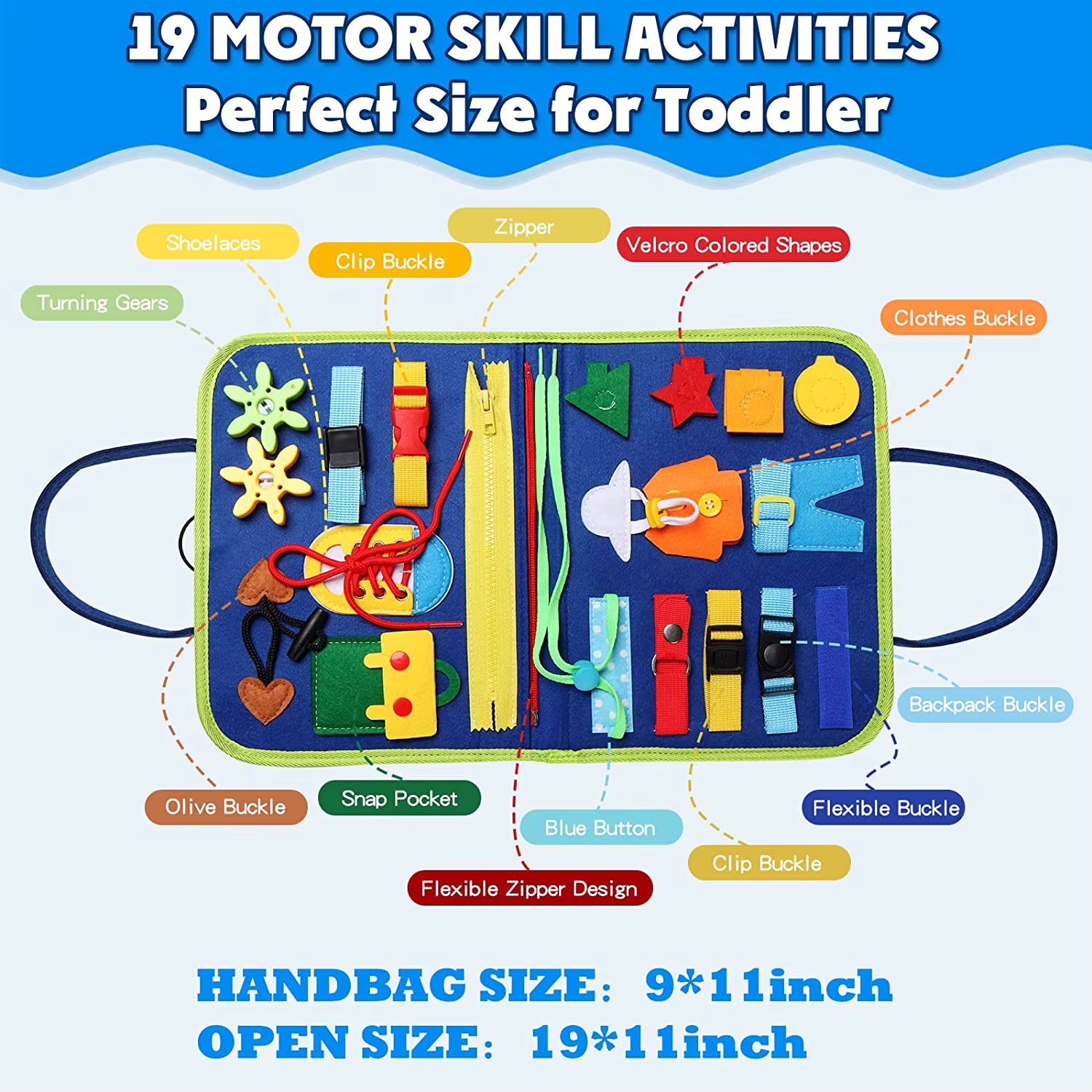 Montessori Toys Busy Board Toddler Sensory Activity Developing Board for Motor Skills, Educational Travel Activity Toys