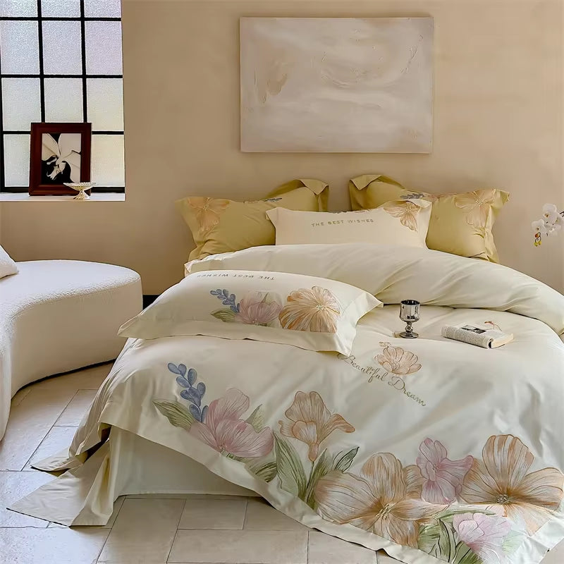100S Egyptian Cotton Embroidery Bed Linens Bedding Set Sheet Duvet Cover Pillowcase Queen King Euro Size Underwear