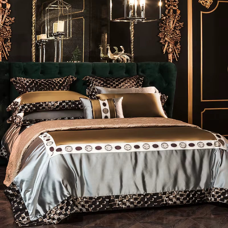200S Embroidery Bedding Set Egyptian Cotton Queen King Linens (Thin Thick Sheet Pillowcase Duvet Cover) Underwear