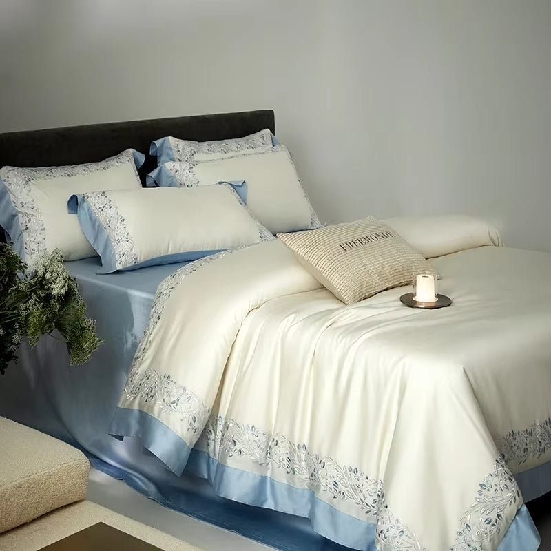 80S Egyptian Cotton Bedding Set King Queen Size Sheet Blanket Cover Pillowcase Bed Linens Solid Color