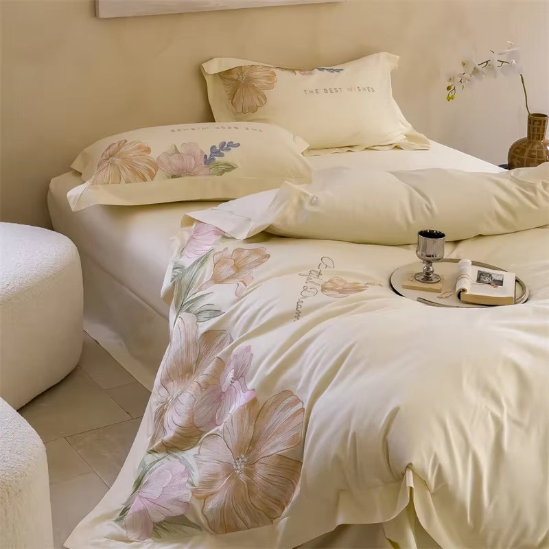 100S Egyptian Cotton Embroidery Bed Linens Bedding Set Sheet Duvet Cover Pillowcase Queen King Euro Size Underwear