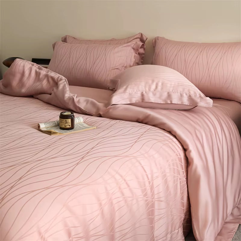Lyocell Jacquard Bedding Sets Bed Linens Sheet Pillowcase Blanket Cover King Queen Europe Double Size