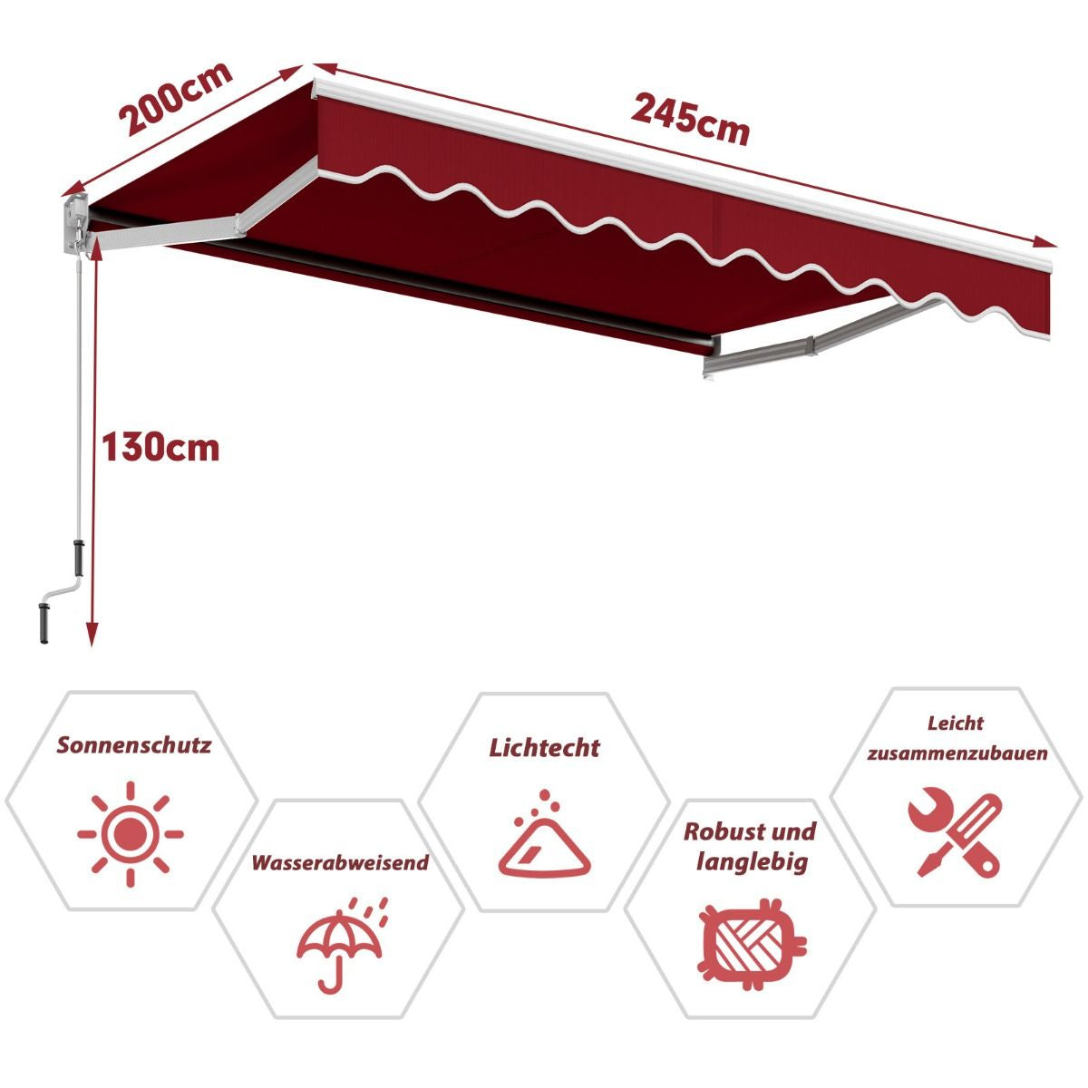 3 X 2,5 M Gelenkarmmarkise Sonnenmarkise Balkonmarkise Terrassenmarkise Klemmmarkise Mit UV- Und Wasserbeständigem Material