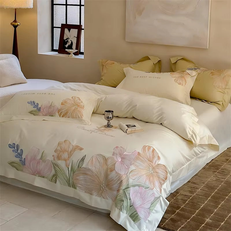 100S Egyptian Cotton Embroidery Bed Linens Bedding Set Sheet Duvet Cover Pillowcase Queen King Euro Size Underwear