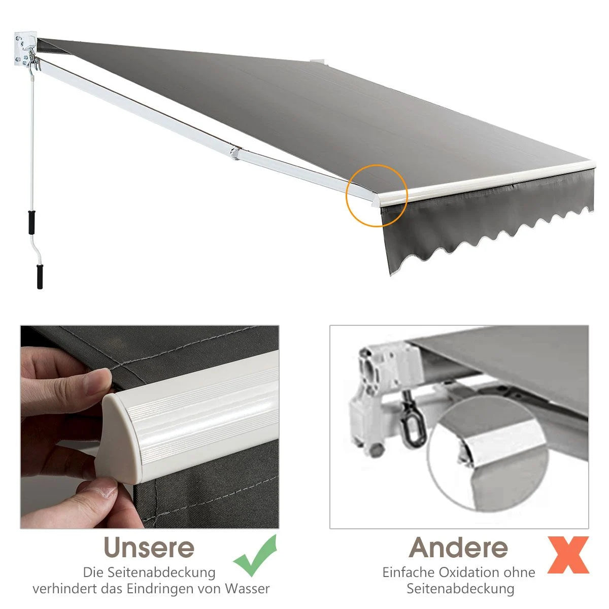 3 X 2,5 M Gelenkarmmarkise Sonnenmarkise Balkonmarkise Terrassenmarkise Klemmmarkise Mit UV- Und Wasserbeständigem Material