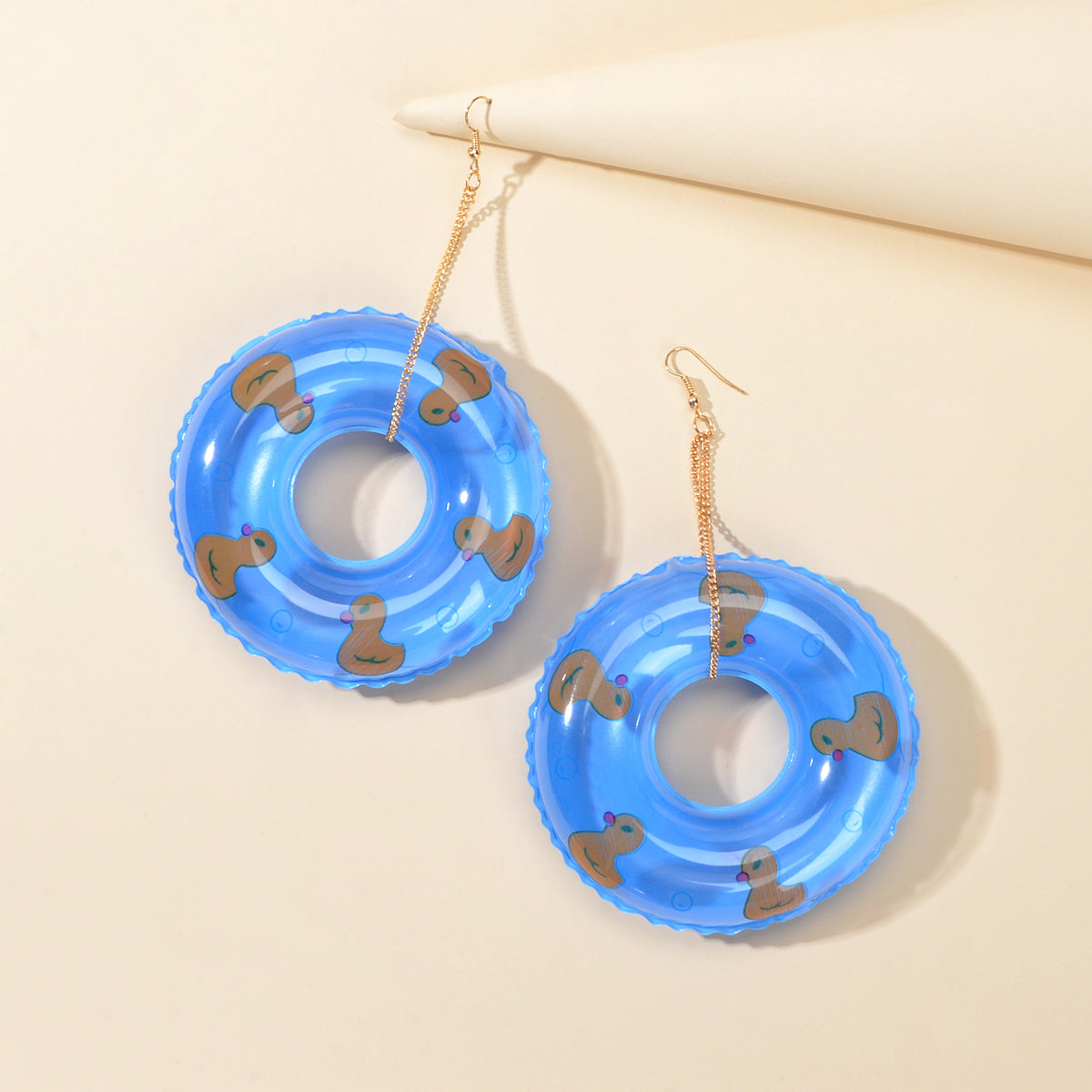Large Lightweight Inflated Duck Duckling Swimming Ring Earrings Pool