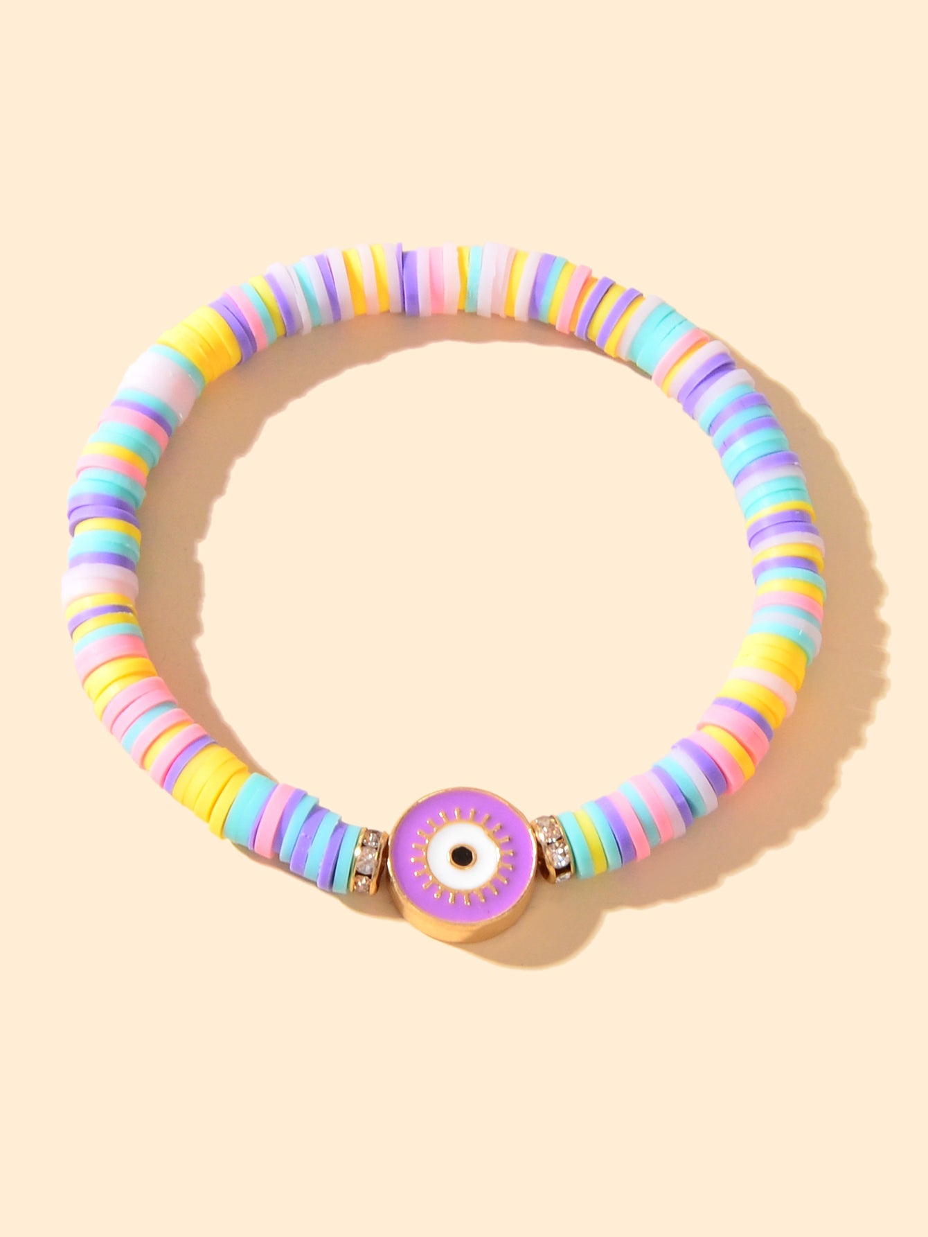 Heishi Surfer Handmade Evil Eye Rainbow Vinyl Disc Beaded Stretchy