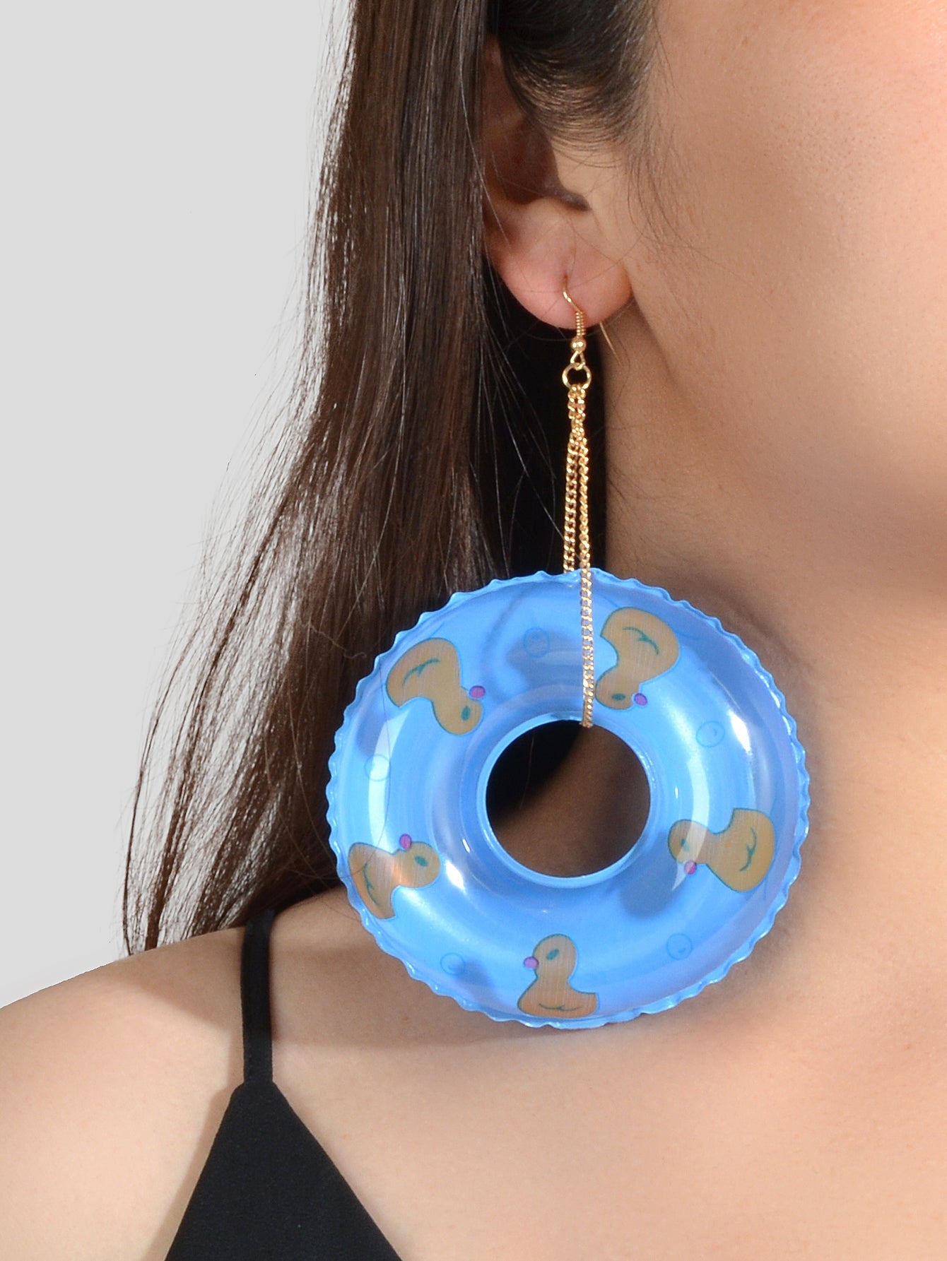 Large Lightweight Inflated Duck Duckling Swimming Ring Earrings Pool