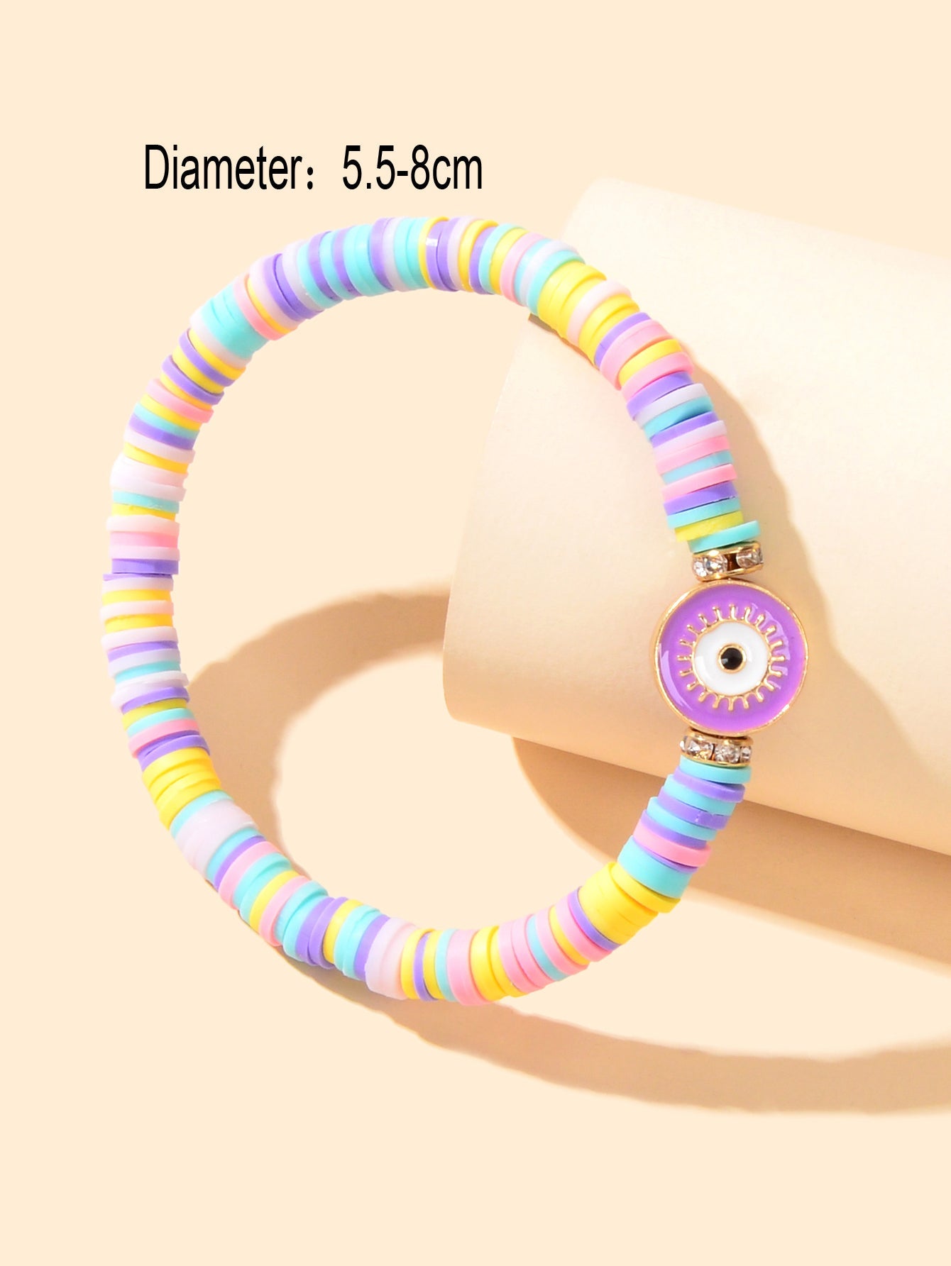 Heishi Surfer Handmade Evil Eye Rainbow Vinyl Disc Beaded Stretchy