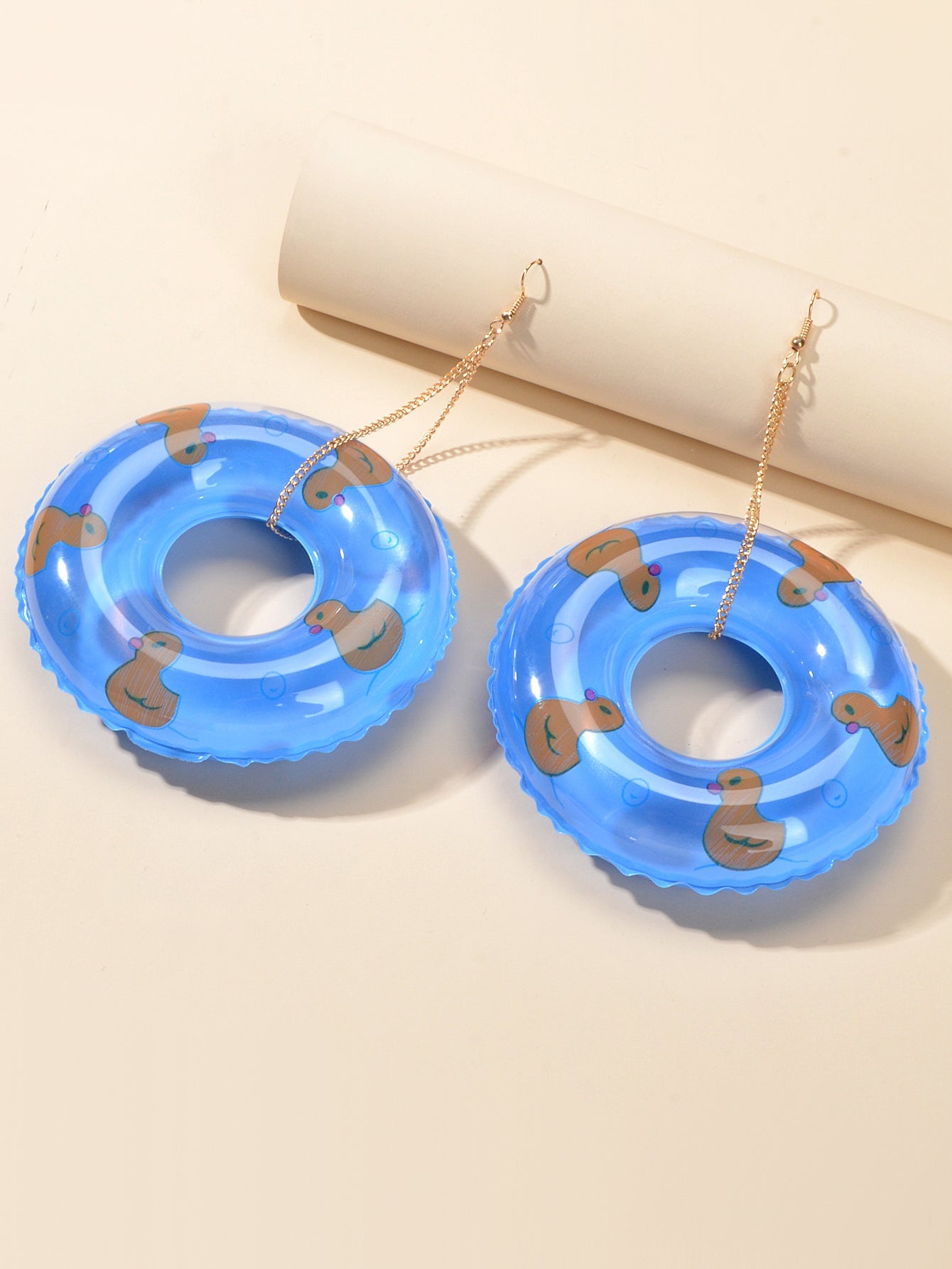 Large Lightweight Inflated Duck Duckling Swimming Ring Earrings Pool