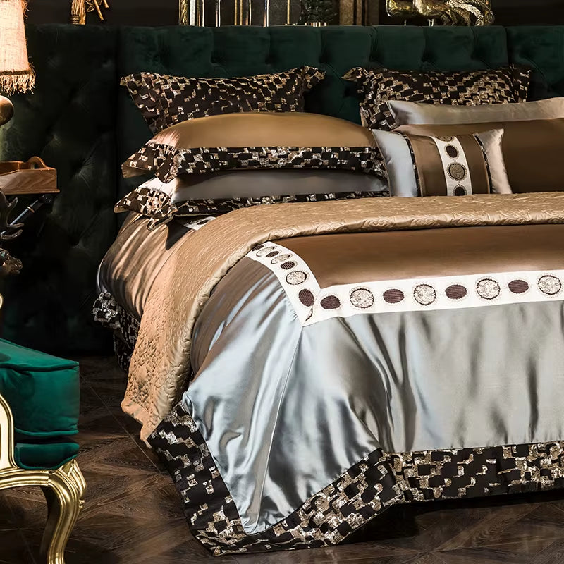 200S Embroidery Bedding Set Egyptian Cotton Queen King Linens (Thin Thick Sheet Pillowcase Duvet Cover) Underwear