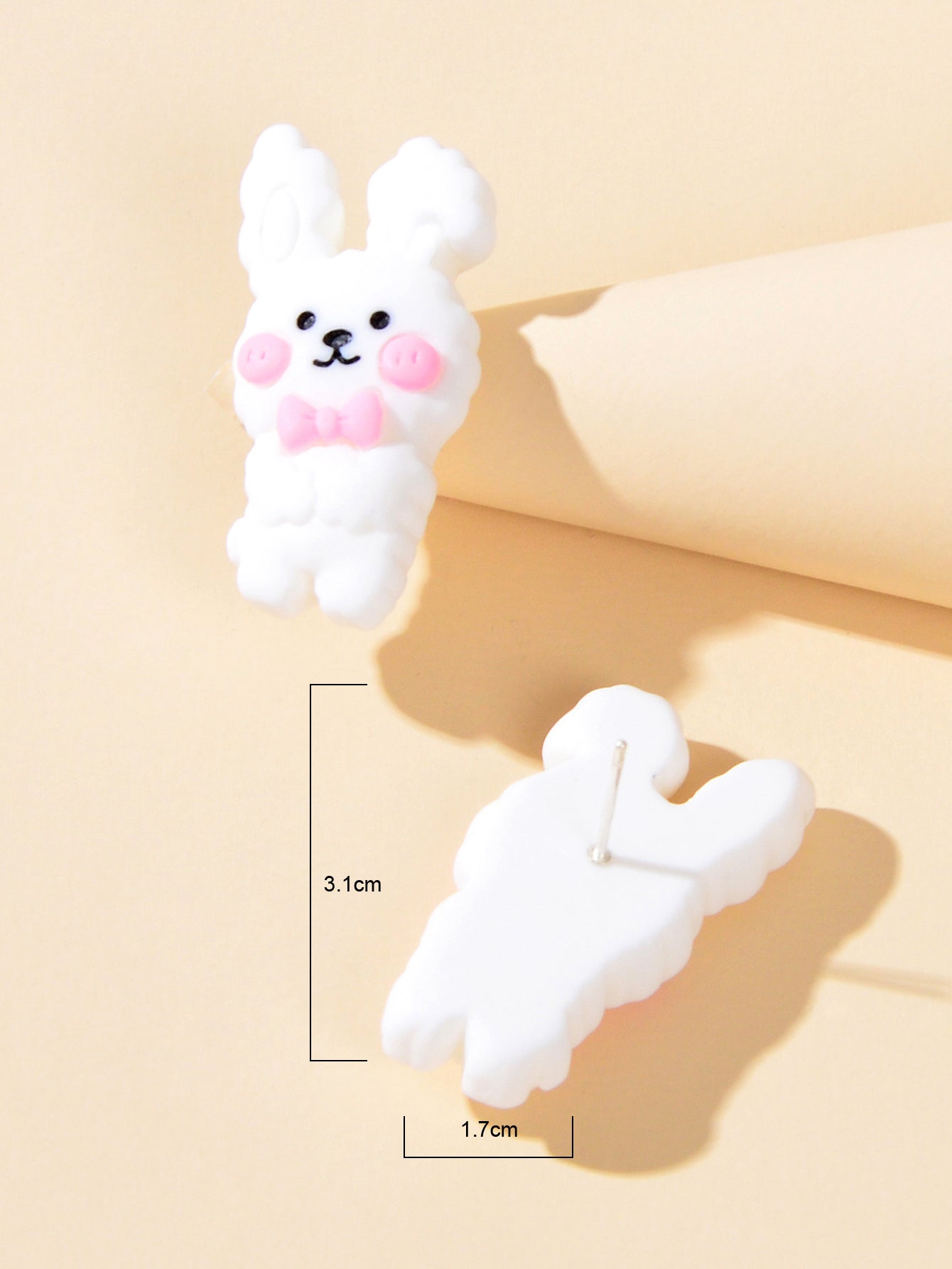 Pink Bow Tie White Rabbit Lovely Easter Bunny Stud Earrings Hare Party