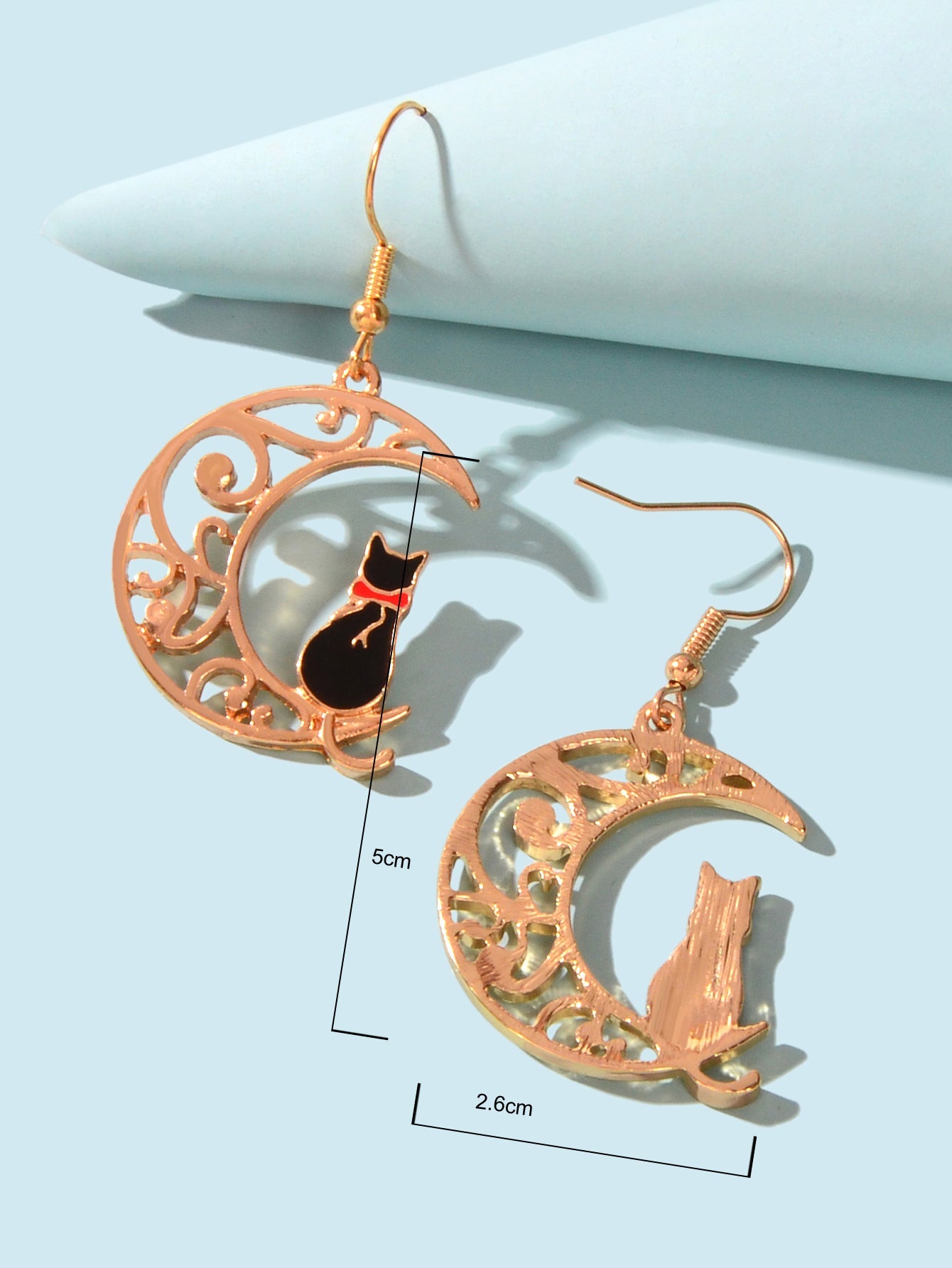 Cartoon Design Gold Hollow out Moon Black Cat Dangling Earrings Gift