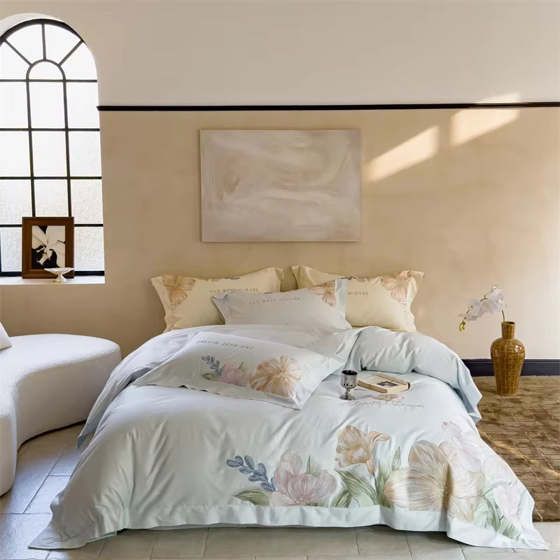 100S Egyptian Cotton Embroidery Bed Linens Bedding Set Sheet Duvet Cover Pillowcase Queen King Euro Size Underwear