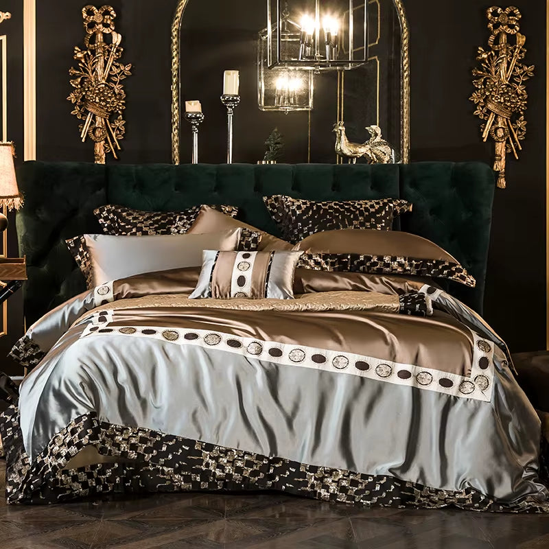 200S Embroidery Bedding Set Egyptian Cotton Queen King Linens (Thin Thick Sheet Pillowcase Duvet Cover) Underwear