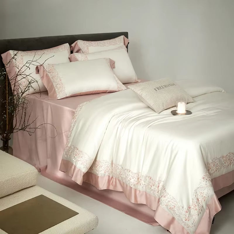 80S Egyptian Cotton Bedding Set King Queen Size Sheet Blanket Cover Pillowcase Bed Linens Solid Color