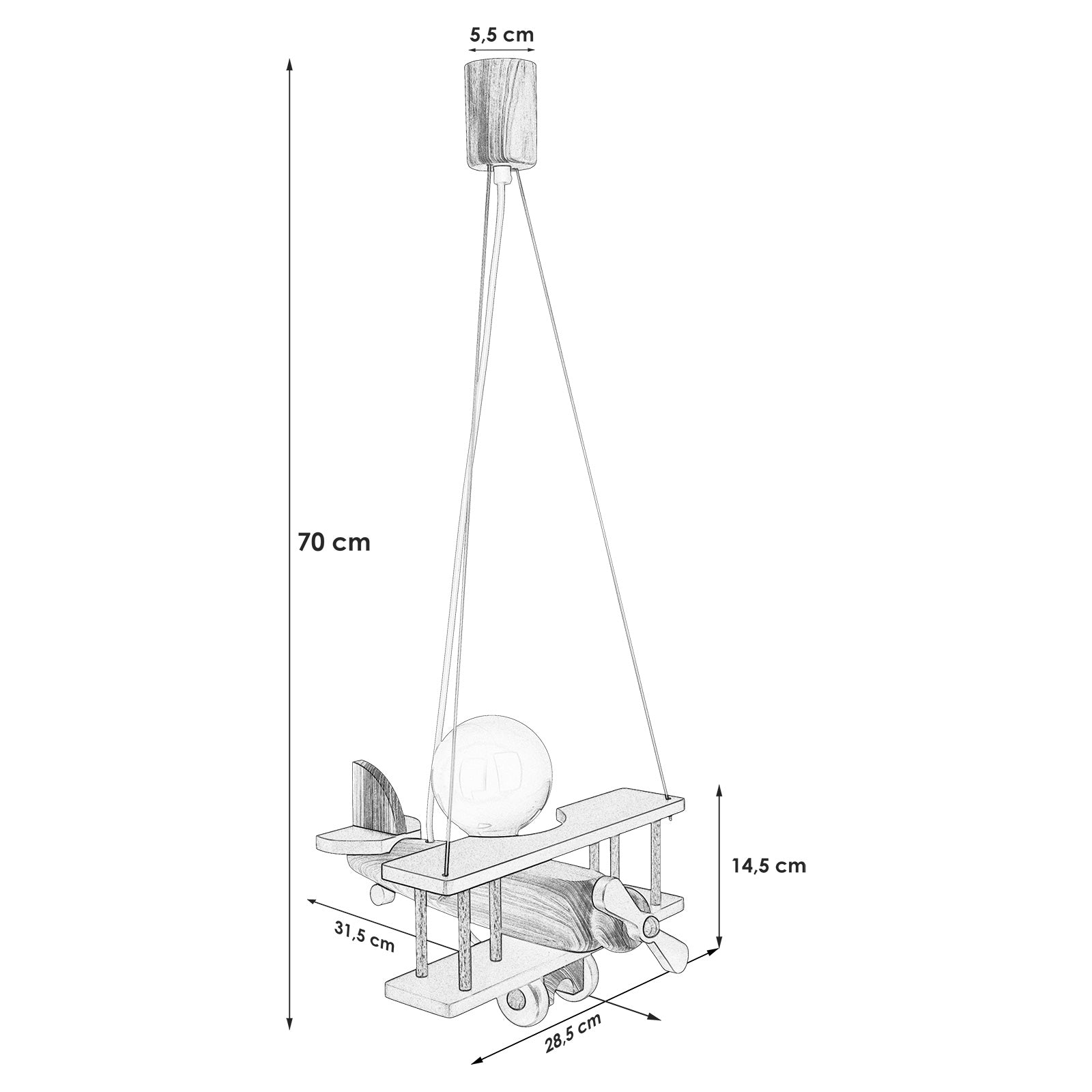 Hanging lamp Aeroplane small grey and white