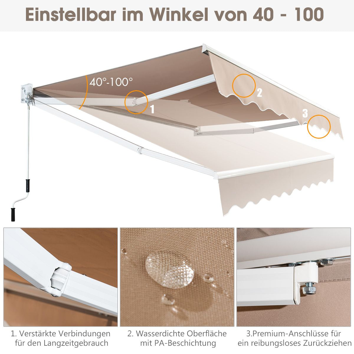 3 X 2,5 M Gelenkarmmarkise Sonnenmarkise Balkonmarkise Terrassenmarkise Klemmmarkise Mit UV- Und Wasserbeständigem Material