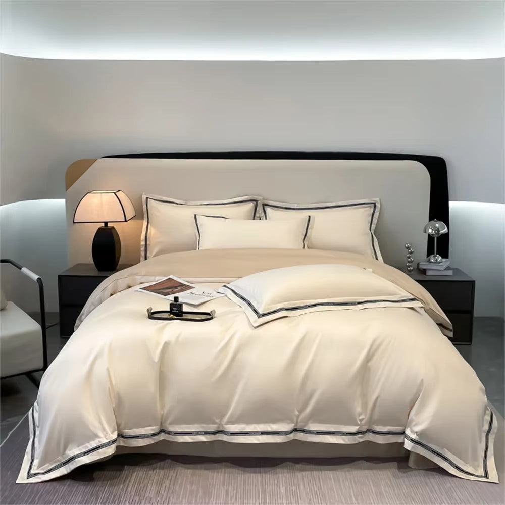 Egyptian Cotton Fitted Sheets Pillowcase Duvet Cover Bedding Sets Queen King Size Bed Linens Solid Color
